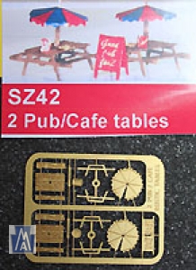 90042 Z Pub/ Cafe Tables, Tische mit Sonnenschirm,  Bausatz ,Messing