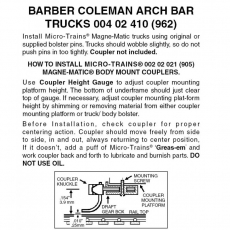 Nn3 004 02 410 (962) Barber Coleman Arch Bar Trucks 1 pr
