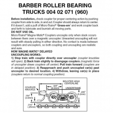 Z 004 02 071 (960) Barber Roller Bearing Trucks w/short ext. couplers 1 pr