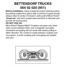 Z Scale, 004 02 020 (951) Bettendorf Trucks w/o coupler 1 pr