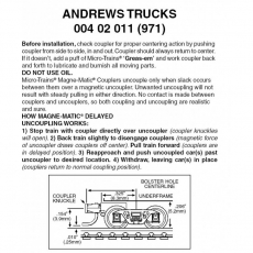 004 02 011 (971) Z Scale Andrews trucks with assembled short extension Magne-Matic® couplers, ( 1pr )